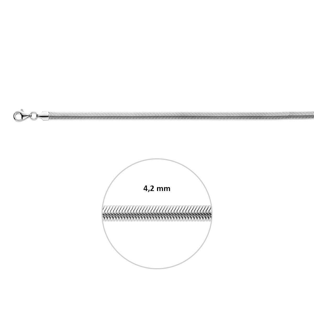 Slang plat (bol) 4,2 mm zilver gerhodineerd
