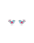 Zilver gerhodineerd oorknoppen vogel emaille 5 mm - 1340681