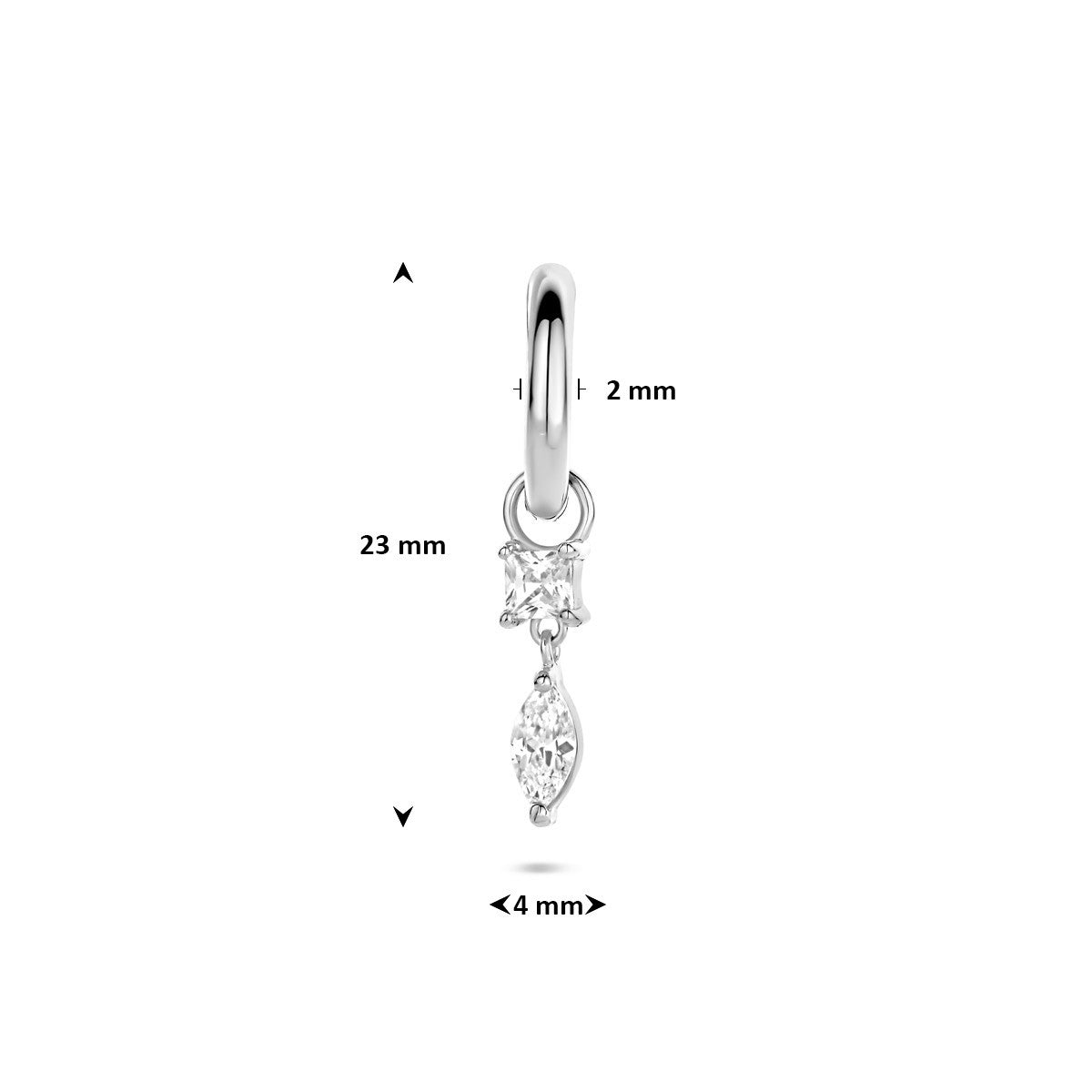 Oorbellen zirkonia per stuk 16 mm zilver