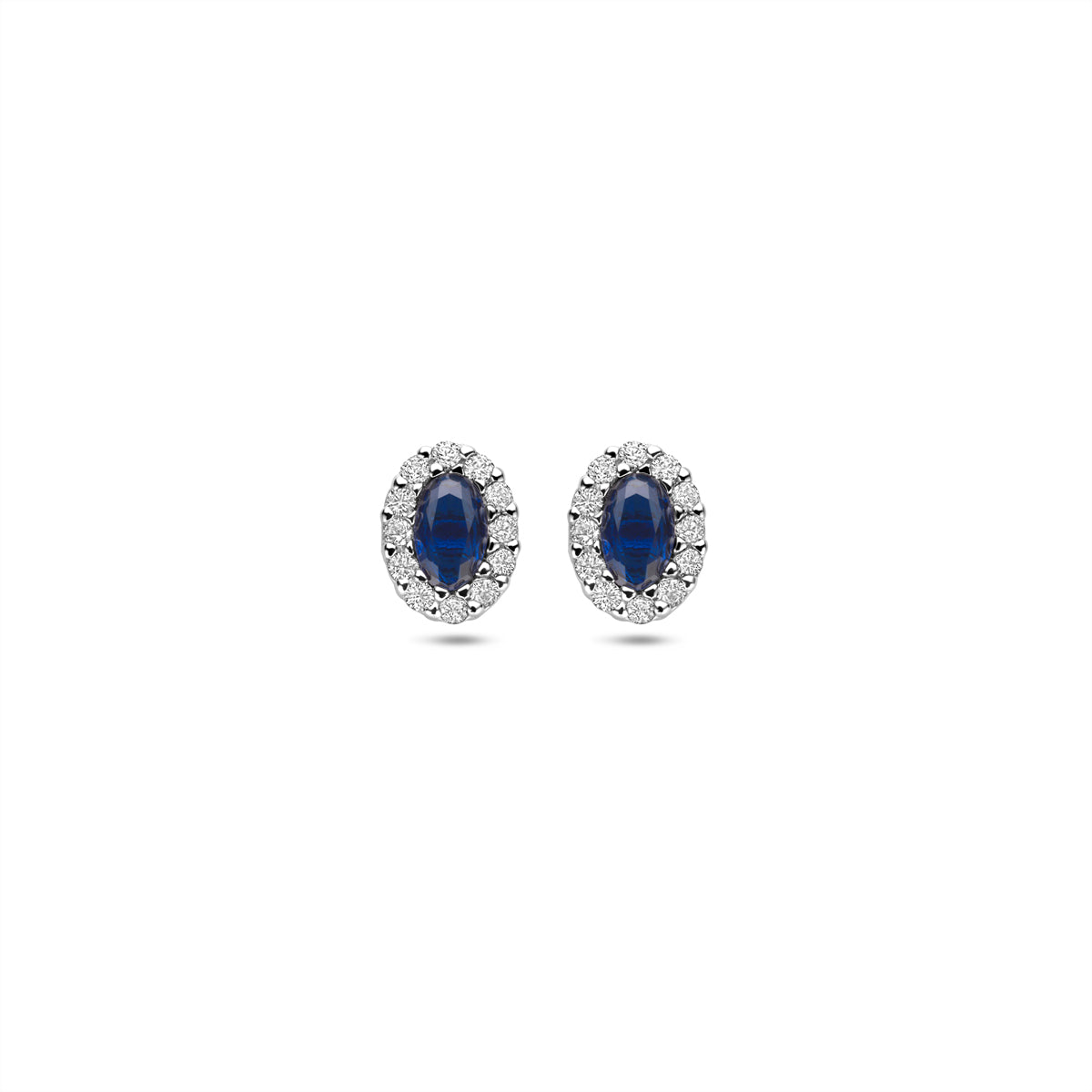 Oorknoppen Saffier, Zirkonia Gerhodineerd Zilver