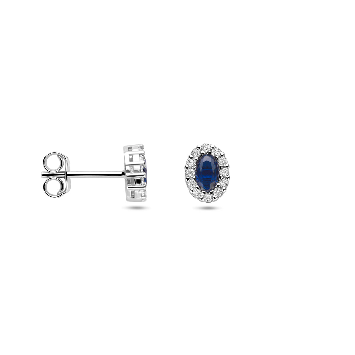 Oorknoppen Saffier, Zirkonia Gerhodineerd Zilver