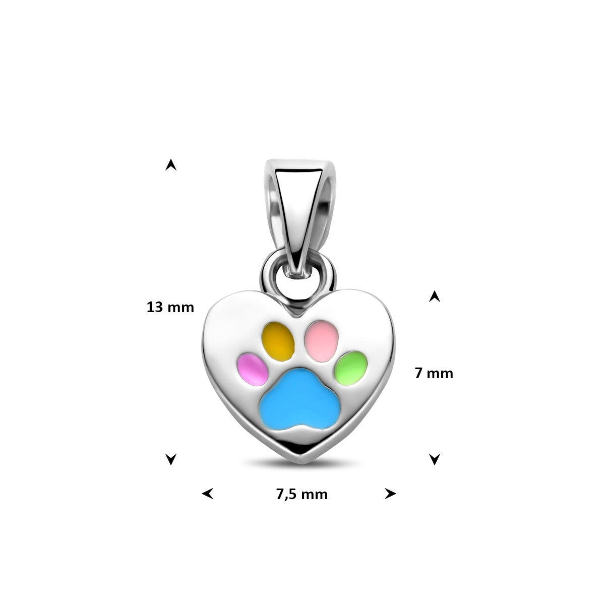 Hanger emaille hartje hondenpoten 13 mm zilver