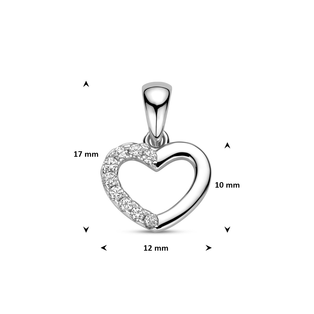 Hanger hartje zirkonia 10 mm zilver