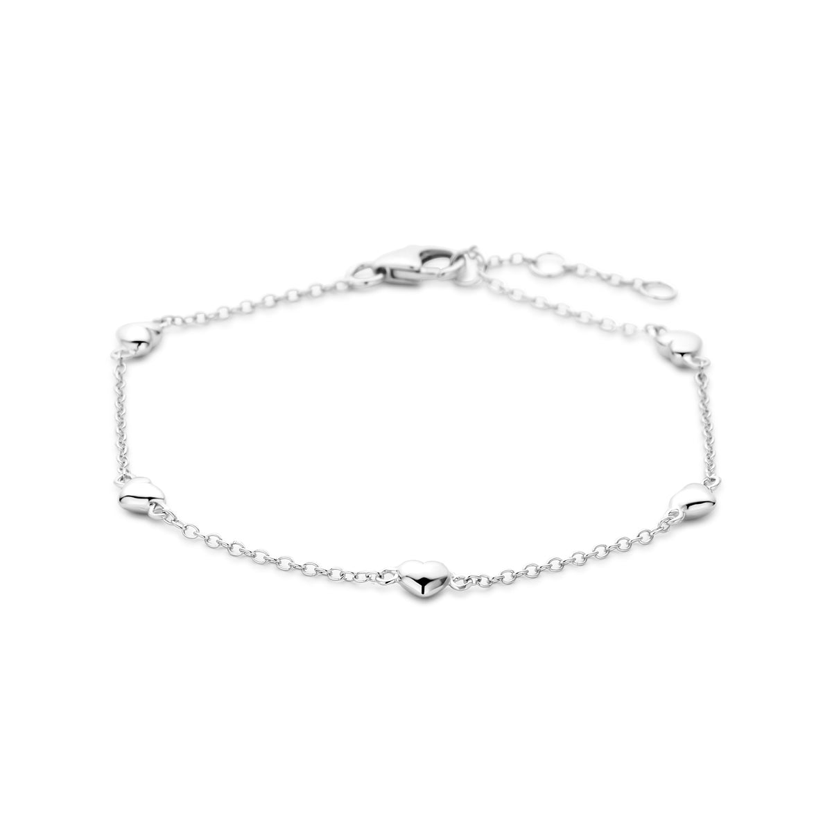 Armband hartjes 16,5 - 17,5 - 18,5 cm zilver gerhodineerd