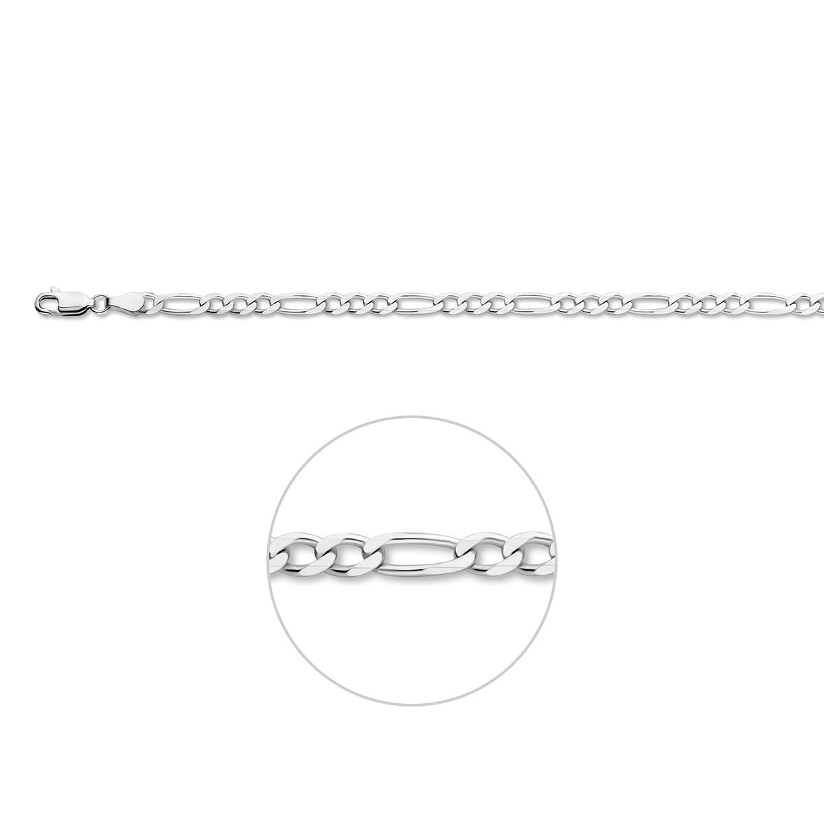 Armband Figaro 4,0 mm zilver gerhodineerd