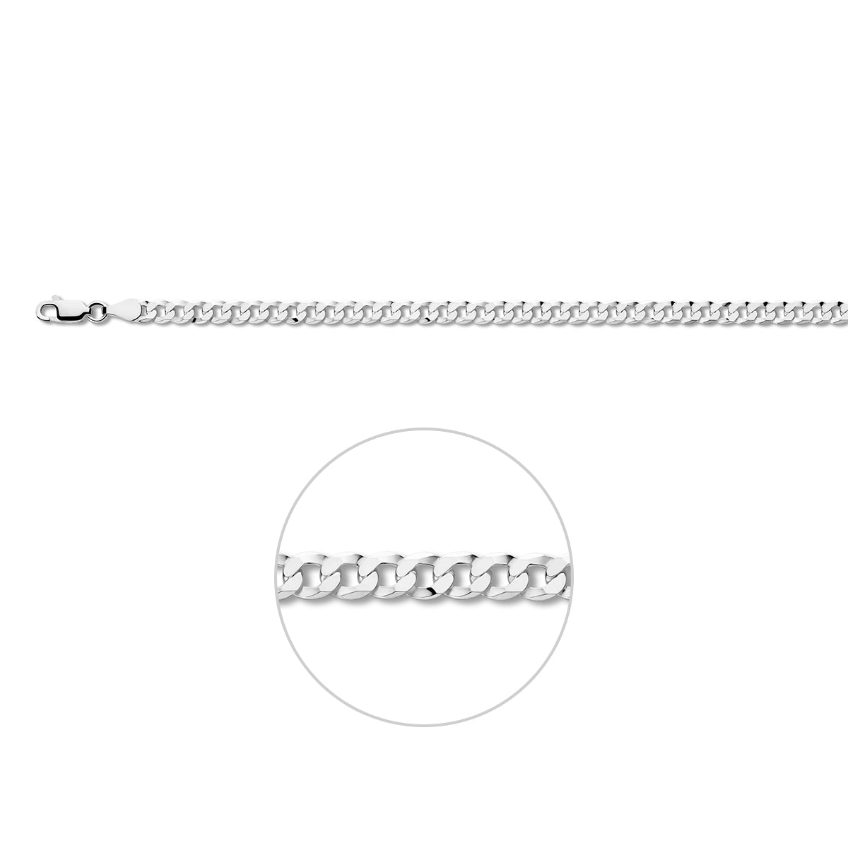 Gourmette 6 zijdes geslepen 4,3 mm zilver gerhodineerd