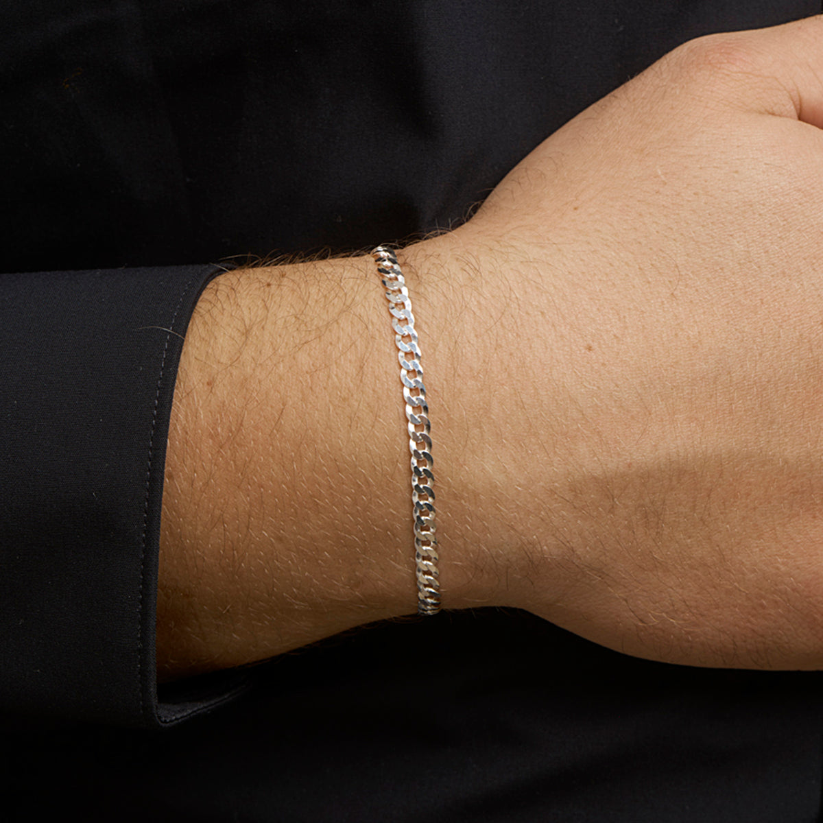 Gourmette 6 zijdes geslepen 4,3 mm zilver gerhodineerd