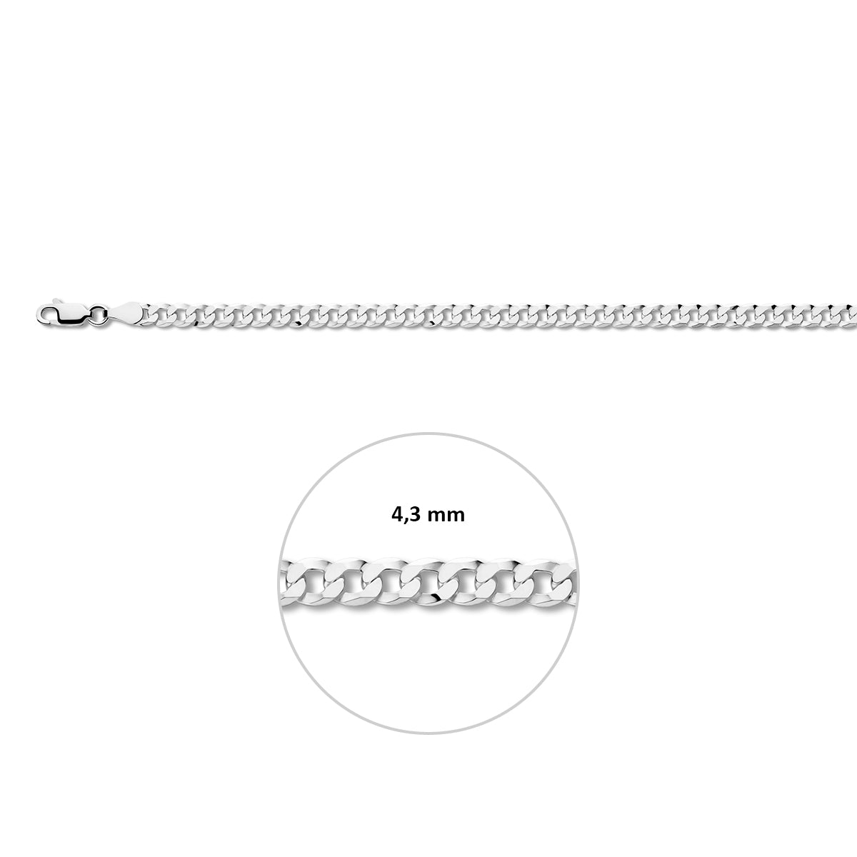 Gourmette 6 zijdes geslepen 4,3 mm zilver gerhodineerd