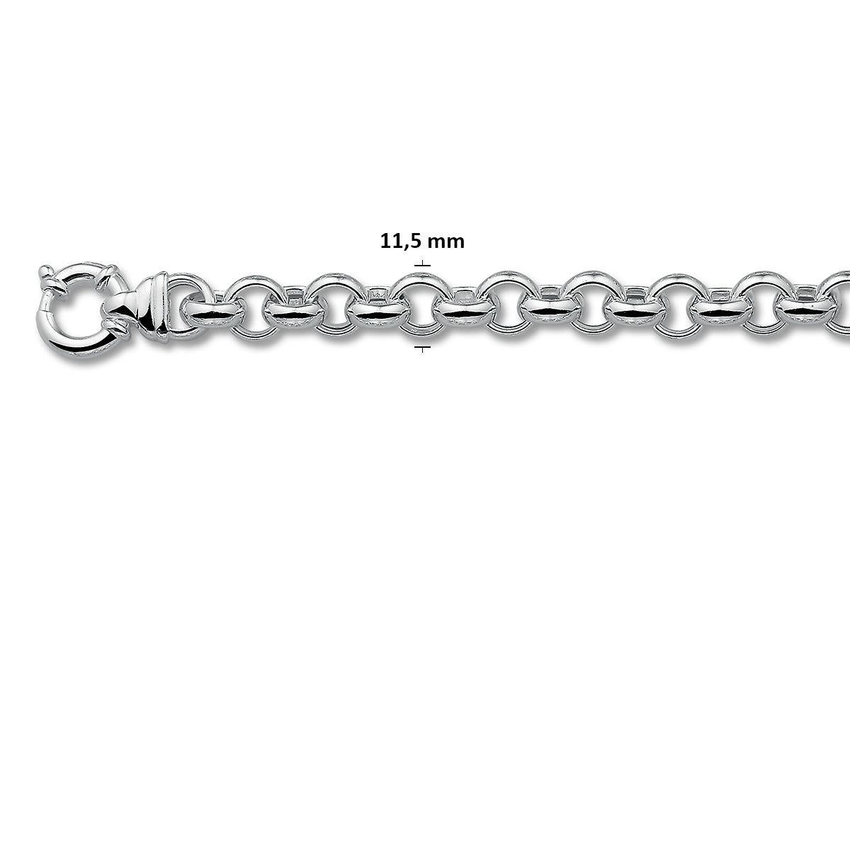Jasseron 11,5 mm met groot veerslot zilver gerhodineerd