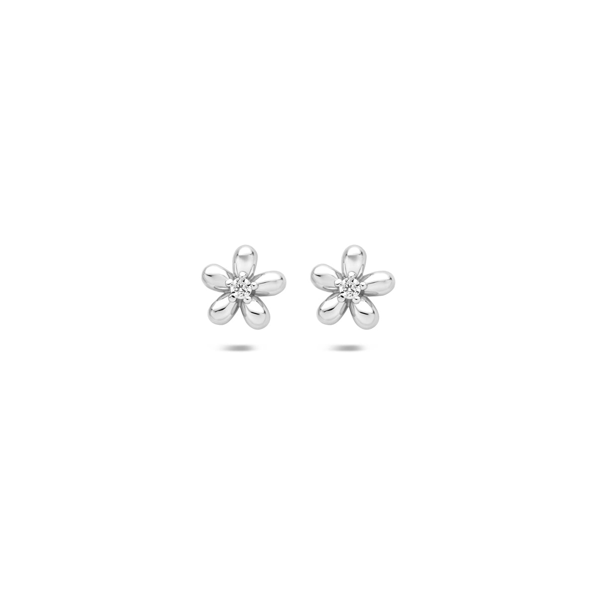 Fantasy Collection Oorknoppen bloem zirkonia zilver gerhodineerd 6 mm