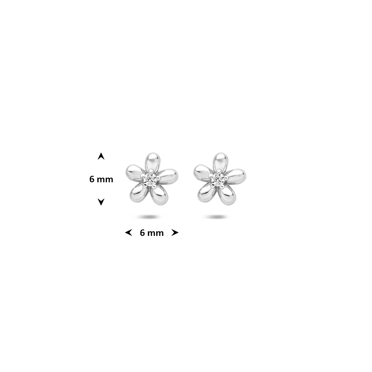 Fantasy Collection Oorknoppen bloem zirkonia zilver gerhodineerd 6 mm - afbeelding 4