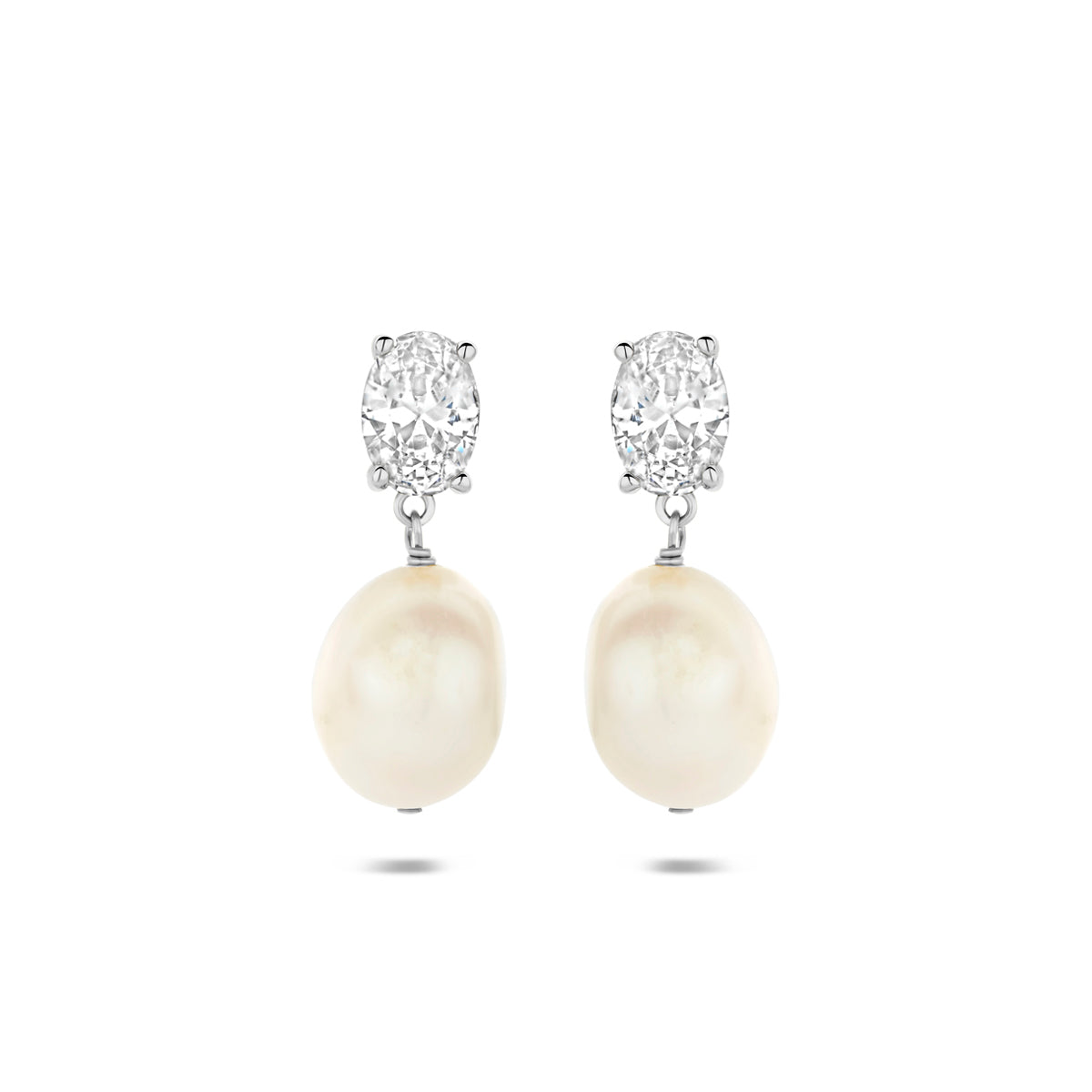 Fantasy Collection Oorhangers parel en zirkonia zilver gerhodineerd 21 mm
