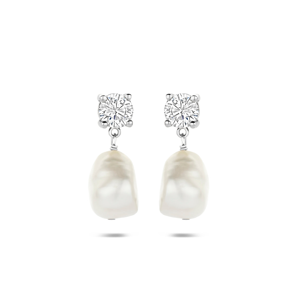 Fantasy Collection Oorhangers parel en zirkonia zilver gerhodineerd 19,5 mm