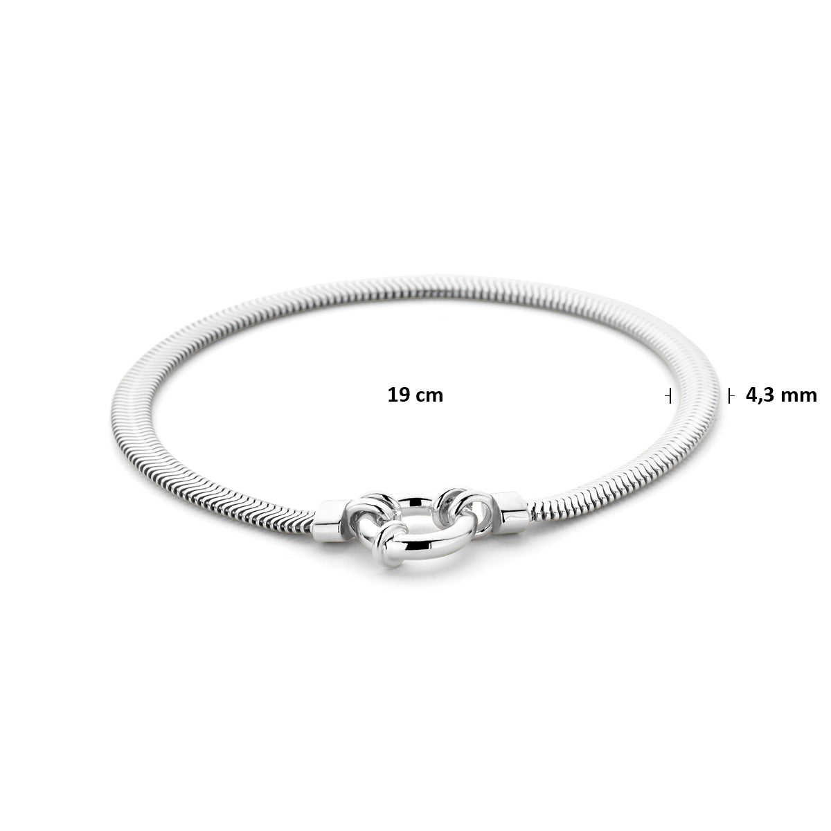 Armband slang plat met groot veerslot 4,3 mm 19 cm zilver gerhodineerd