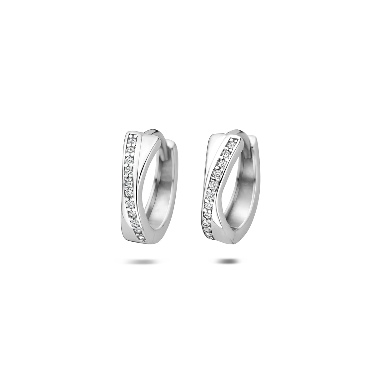 Fantasy Collection Klapoorringen zirkonia zilver gerhodineerd 13 mm