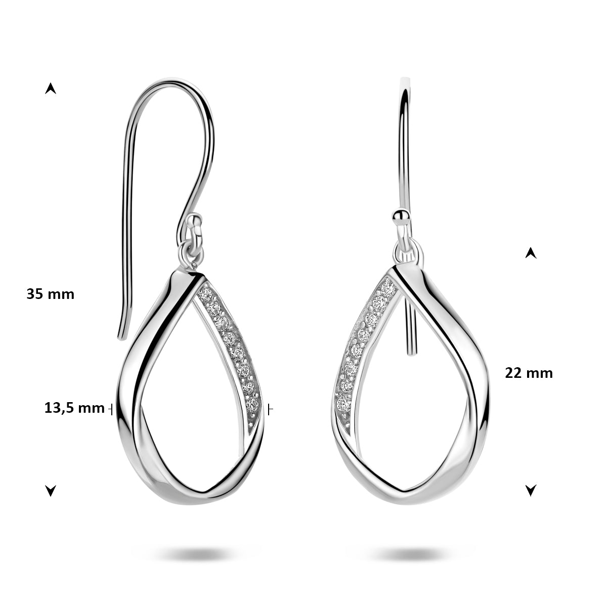 Oorhangers zirkonia franse haak druppel zilver gerhodineerd 35 mm
