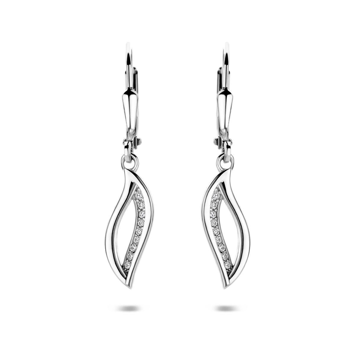 Oorhangers zirkonia brisur haak zilver gerhodineerd 31,5 mm