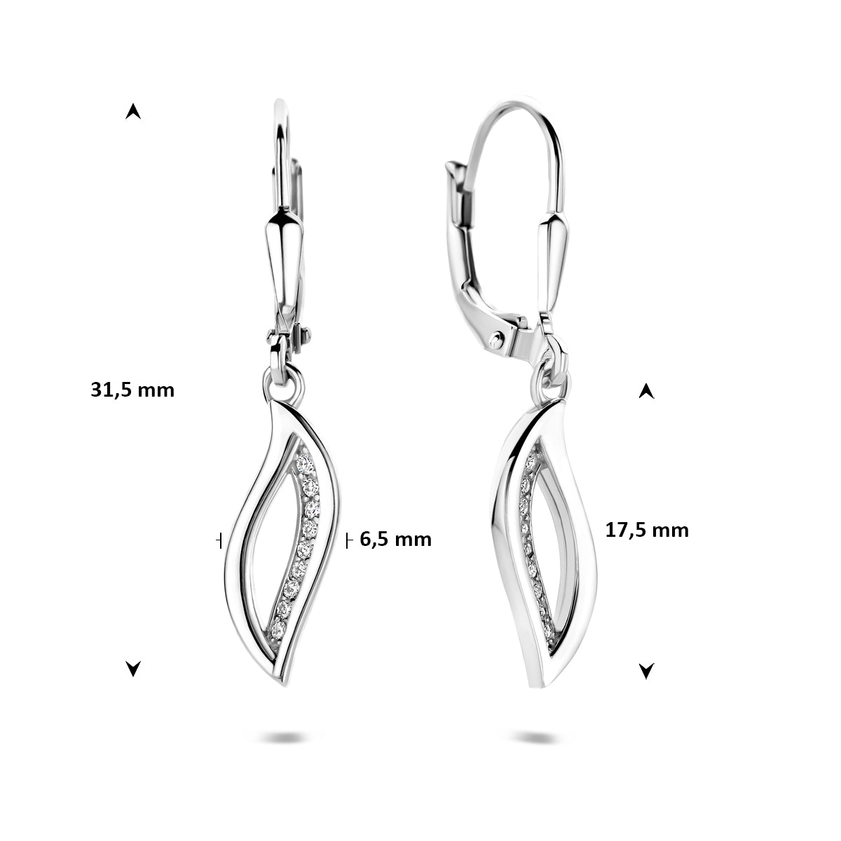 Oorhangers zirkonia brisur haak zilver gerhodineerd 31,5 mm