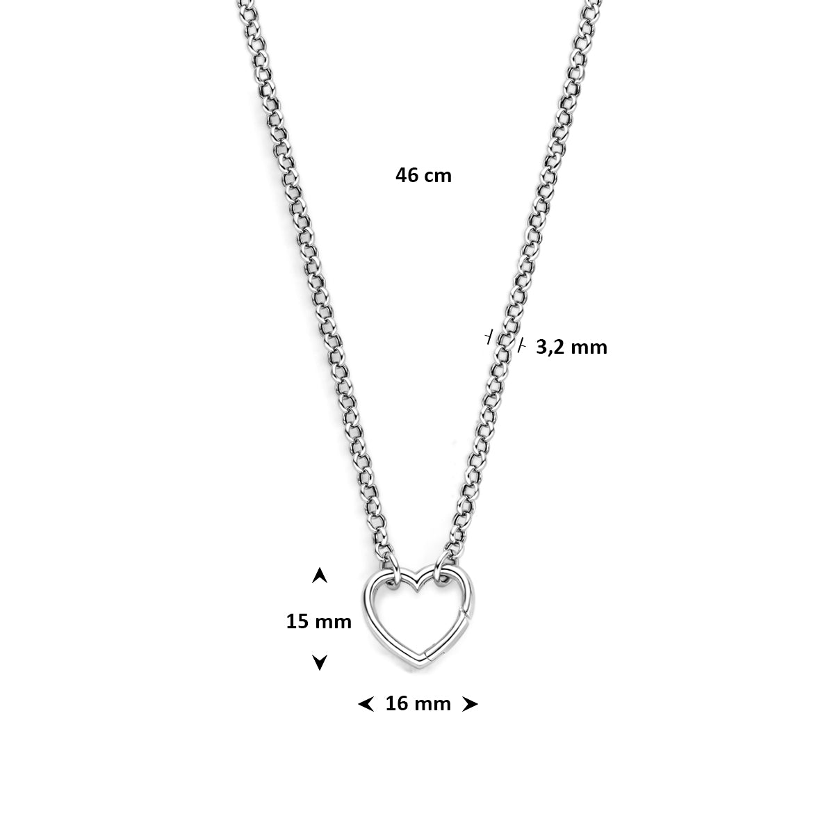 Collier connector hartje zilver gerhodineerd 46 cm