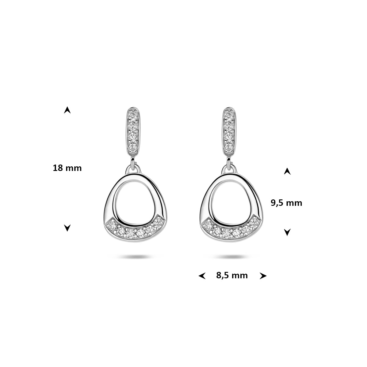 Oorhangers zirkonia zilver gerhodineerd 18 mm