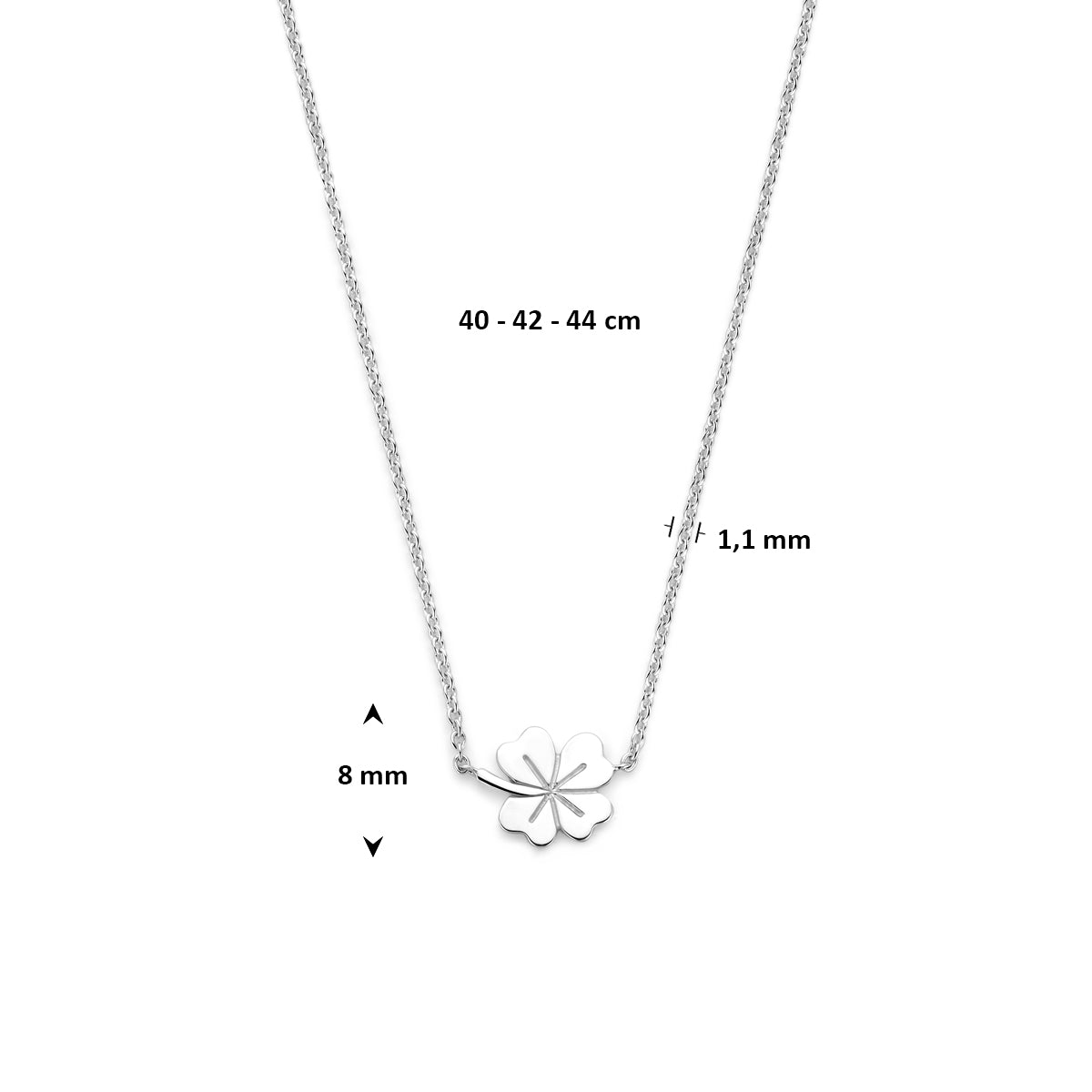 Collier klavertje zilver gerhodineerd 40 - 42 - 44 cm