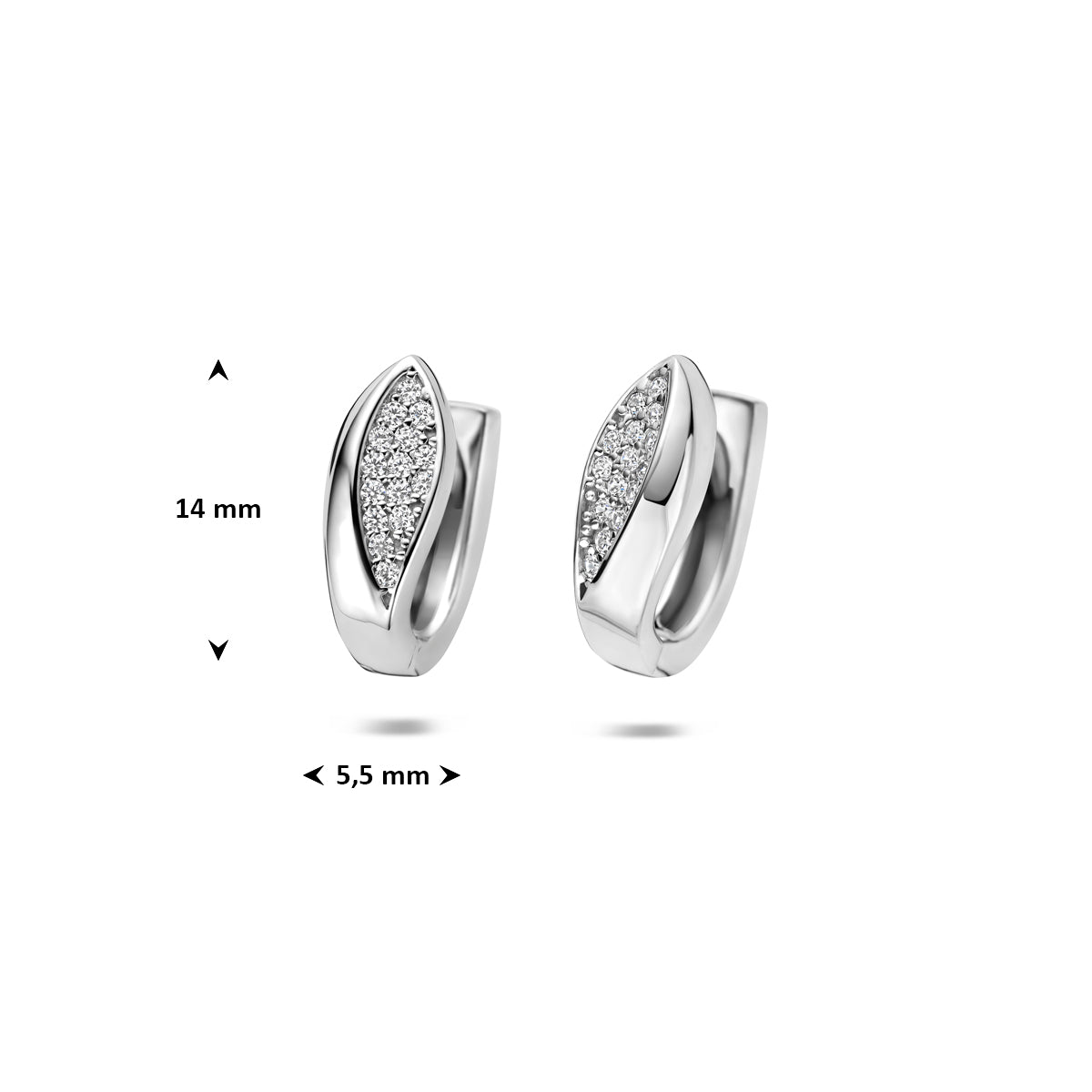Klapoorringen zirkonia zilver gerhodineerd 14 mm