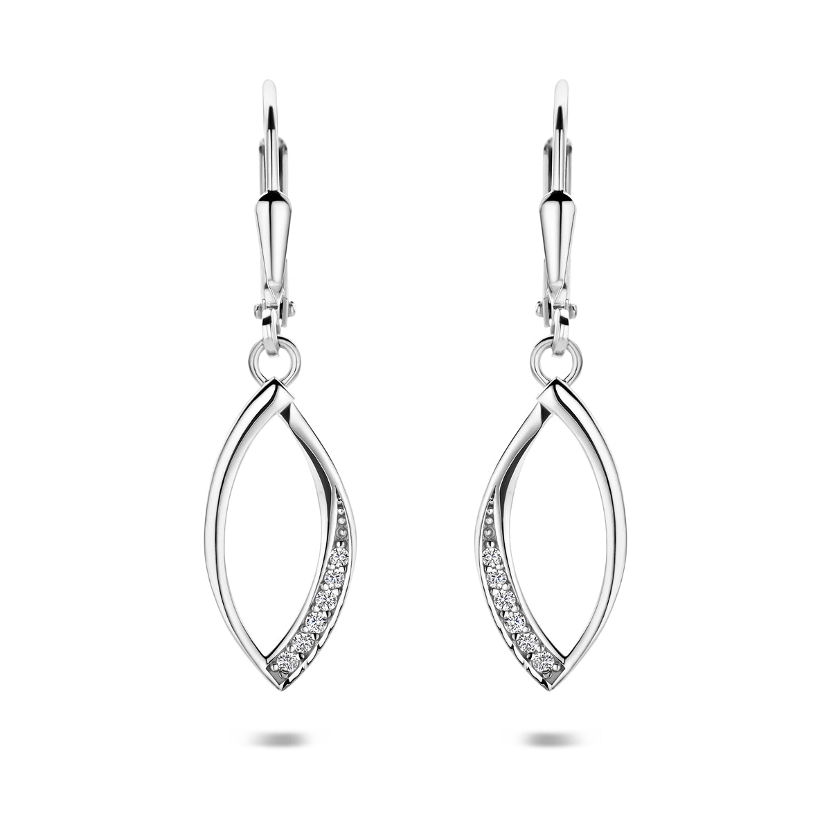 Oorhangers zirkonia brisur haak zilver gerhodineerd 35 mm