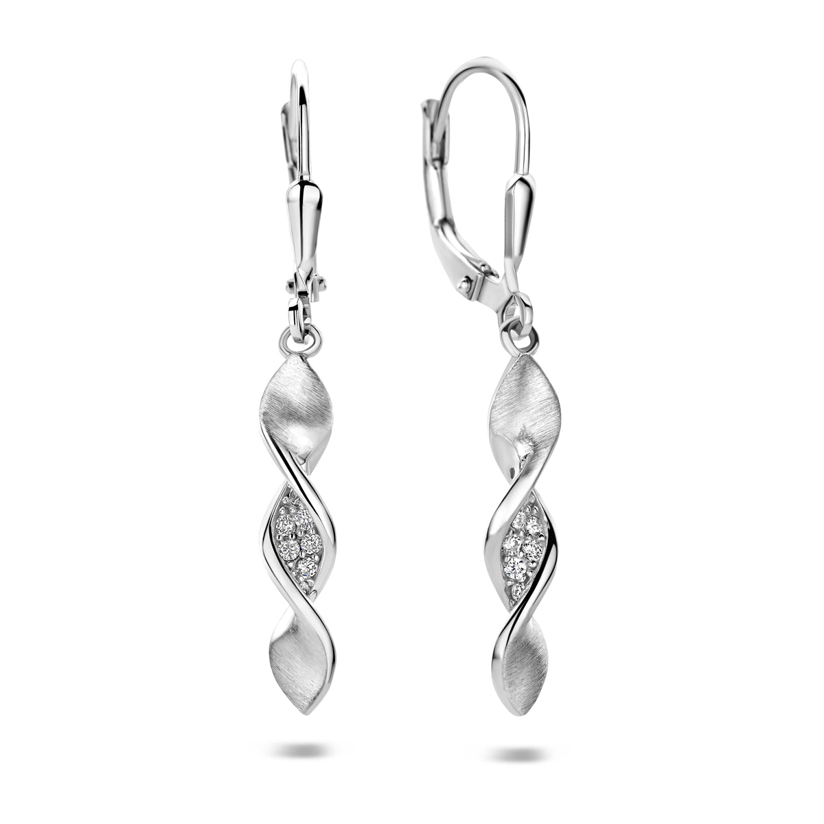 Oorhangers zirkonia poli/mat zilver gerhodineerd 36 mm