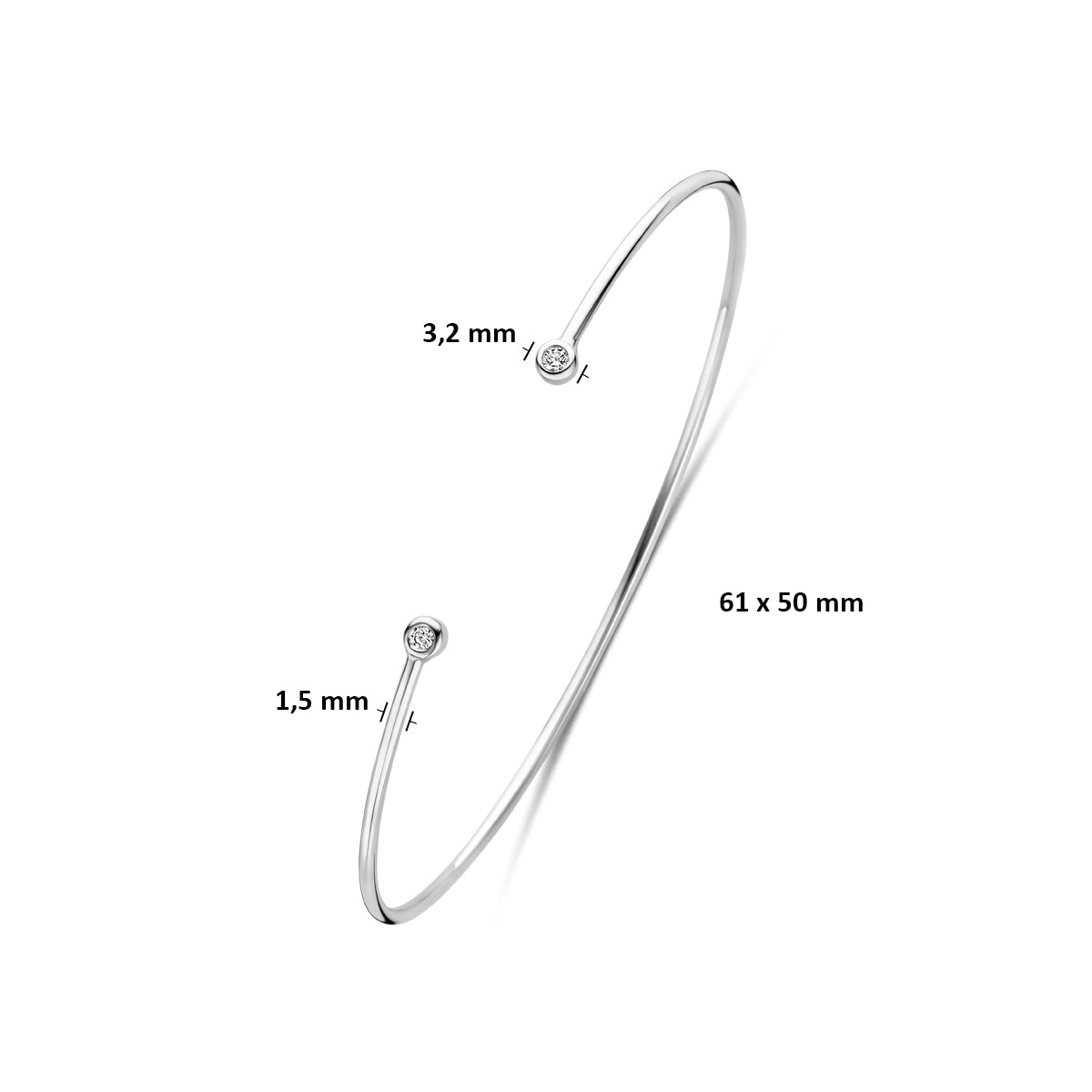 Armband klemband zirkonia zilver gerhodineerd 61 mm