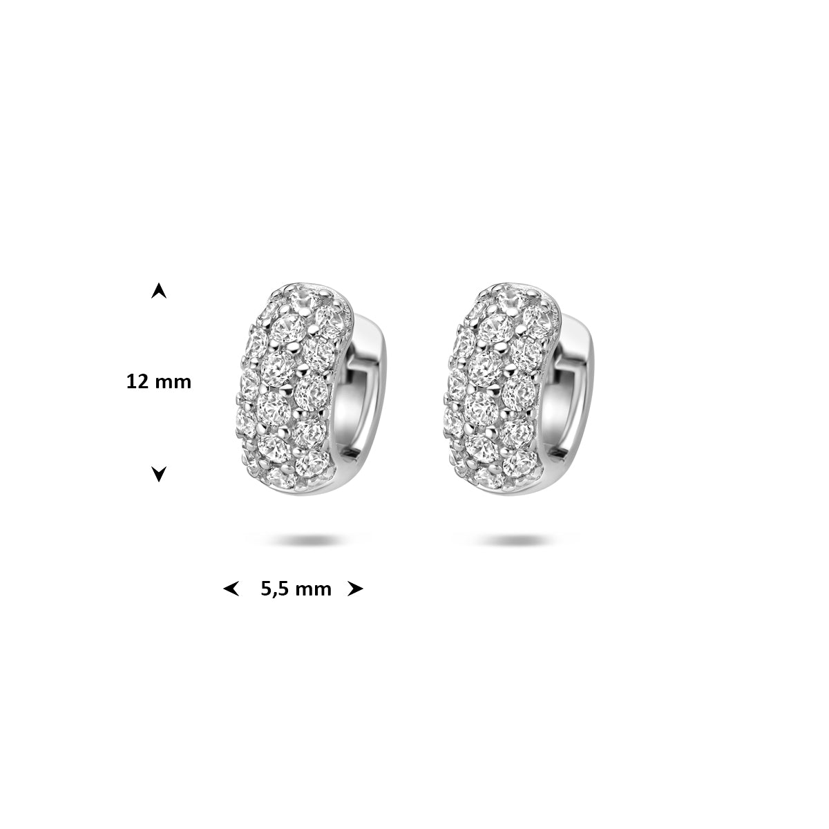 Klapoorringen zirkonia zilver gerhodineerd 12 mm