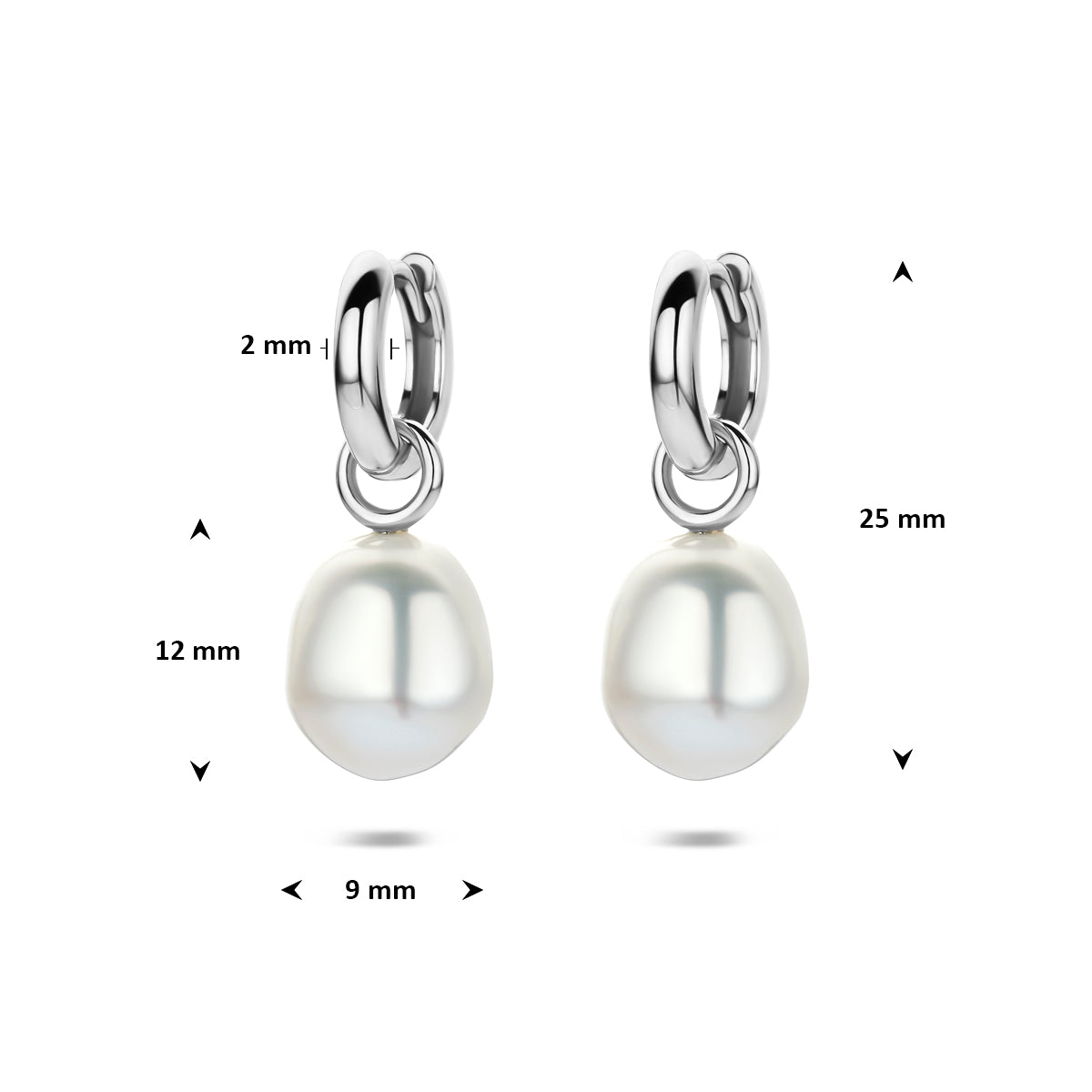 Oorringen parel zilver gerhodineerd 25 mm