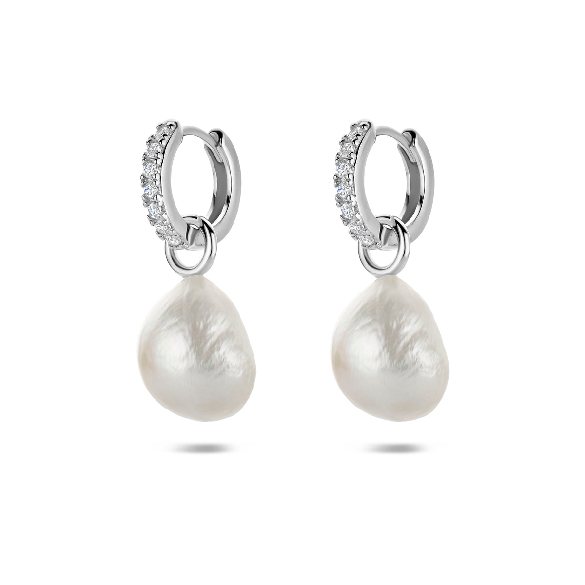 Oorringen parel en zirkonia zilver gerhodineerd 25 mm
