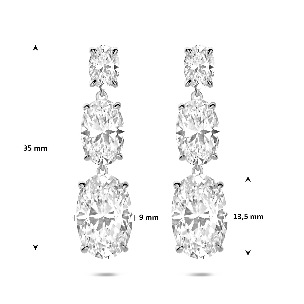 Oorhangers zirkonia zilver gerhodineerd 35 mm