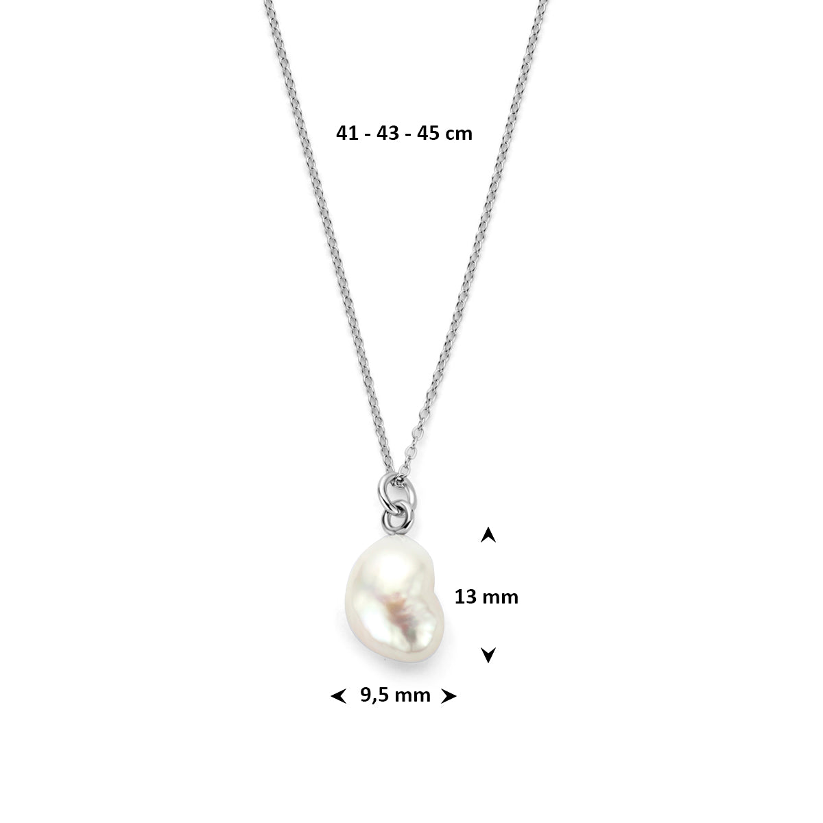 Collier parel zilver gerhodineerd 41 - 43 - 45 cm