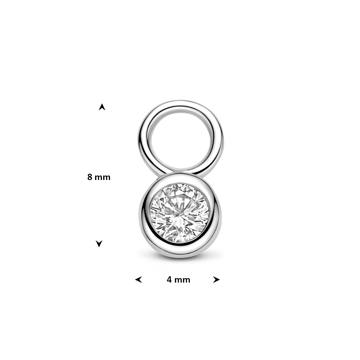 Oorringhanger zirkonia 8 mm per stuk zilver gerhodineerd
