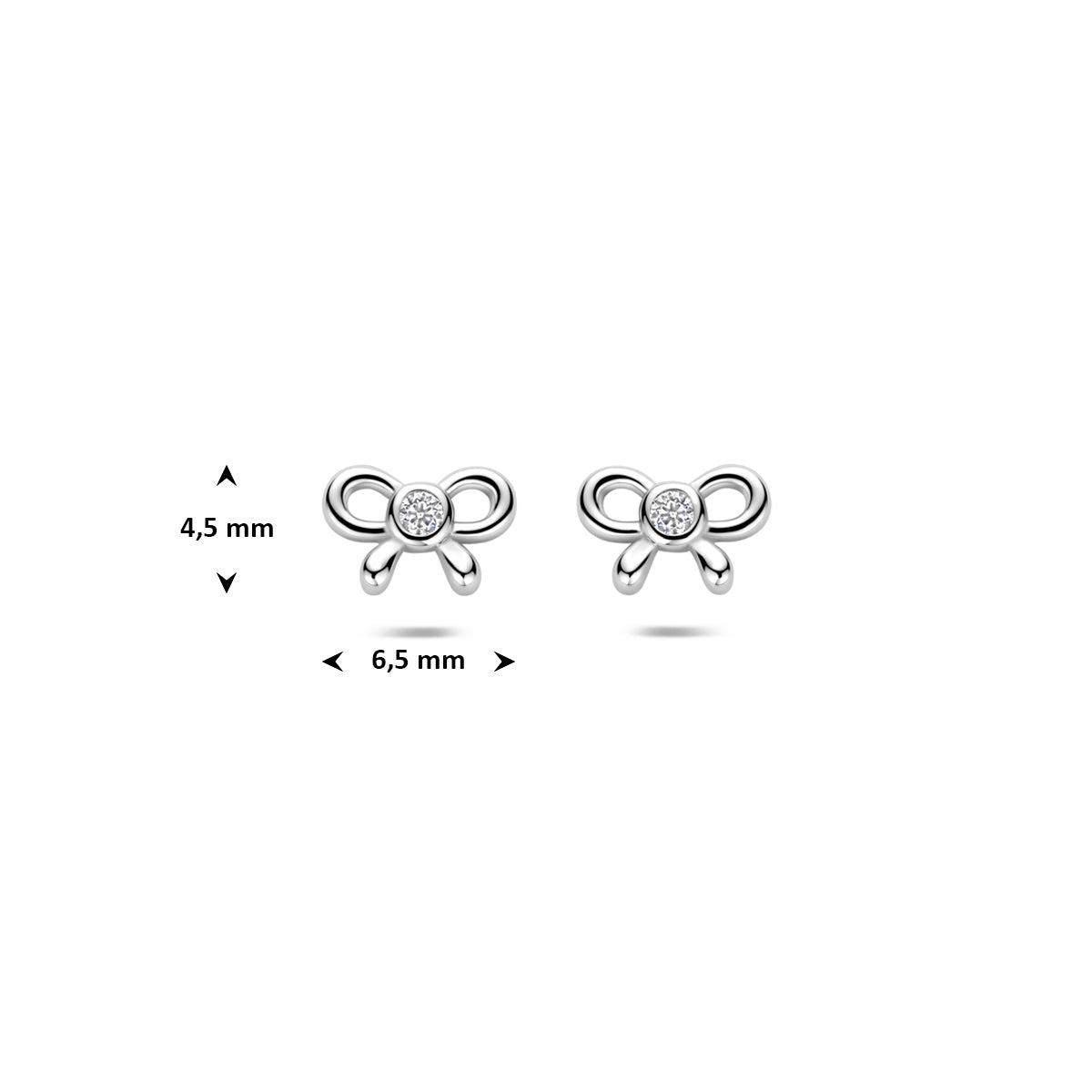Oorknoppen strik zirkonia zilver gerhodineerd 4,5 mm