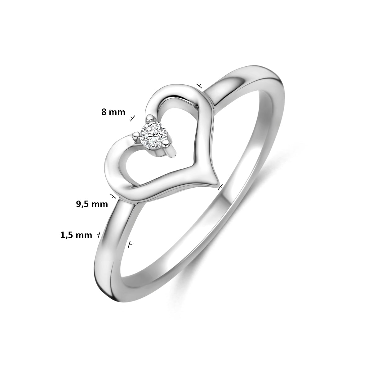 Ring hartje zirkonia zilver gerhodineerd