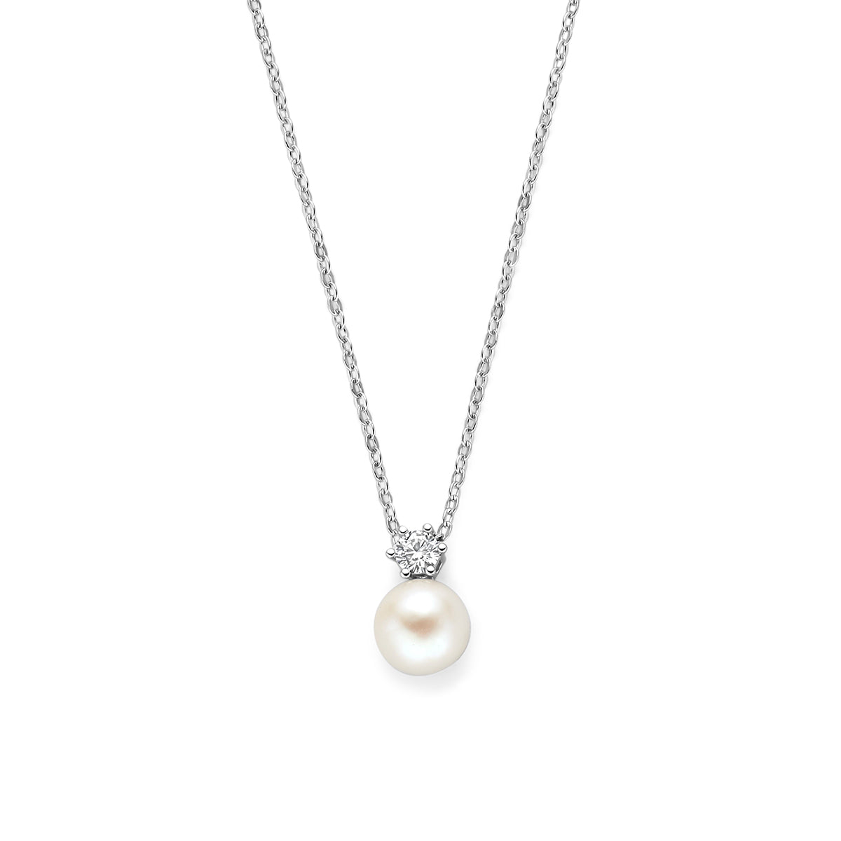 Collier parel en zirkonia zilver gerhodineerd 42 + 3 cm