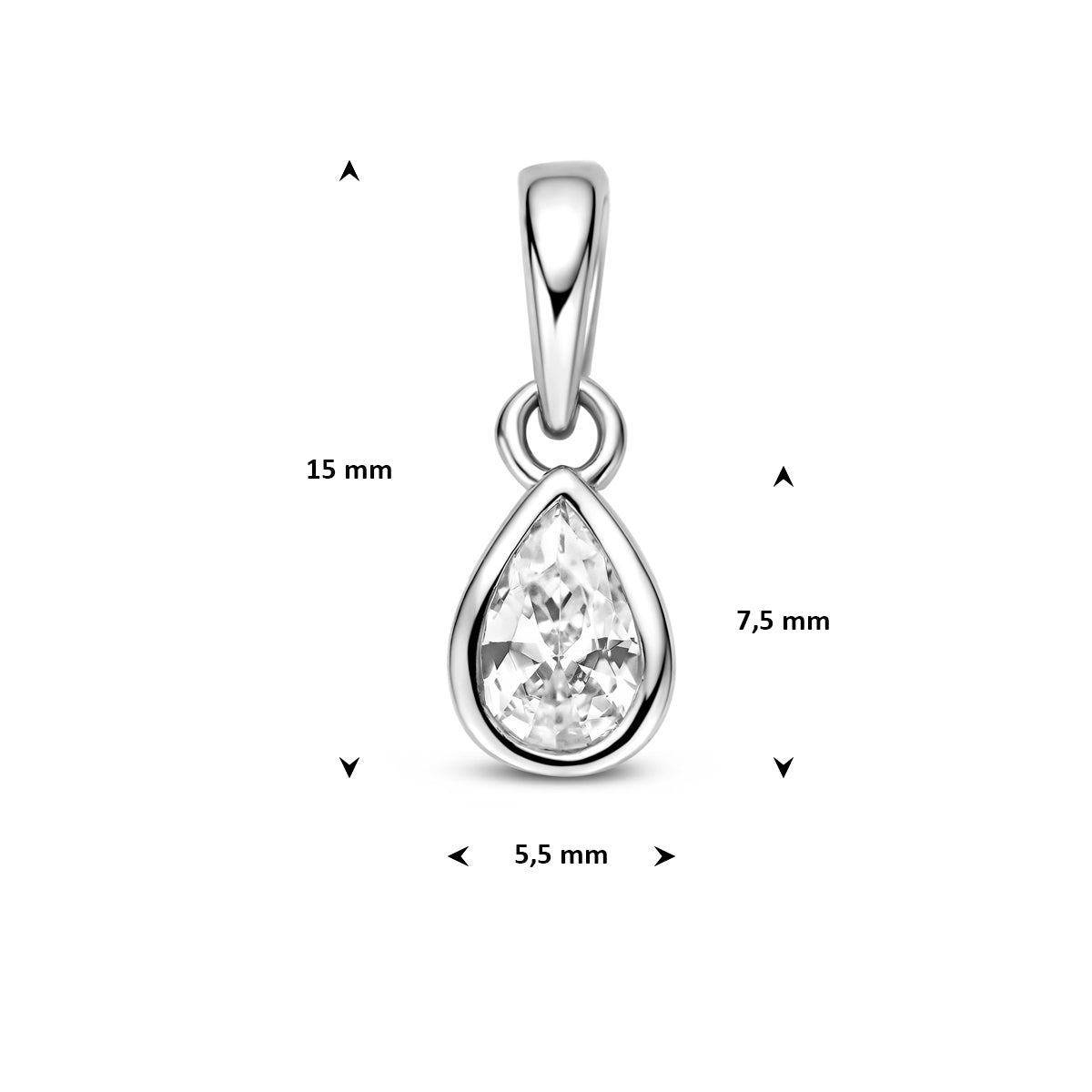 Hanger zirkonia zilver gerhodineerd 7,5 mm