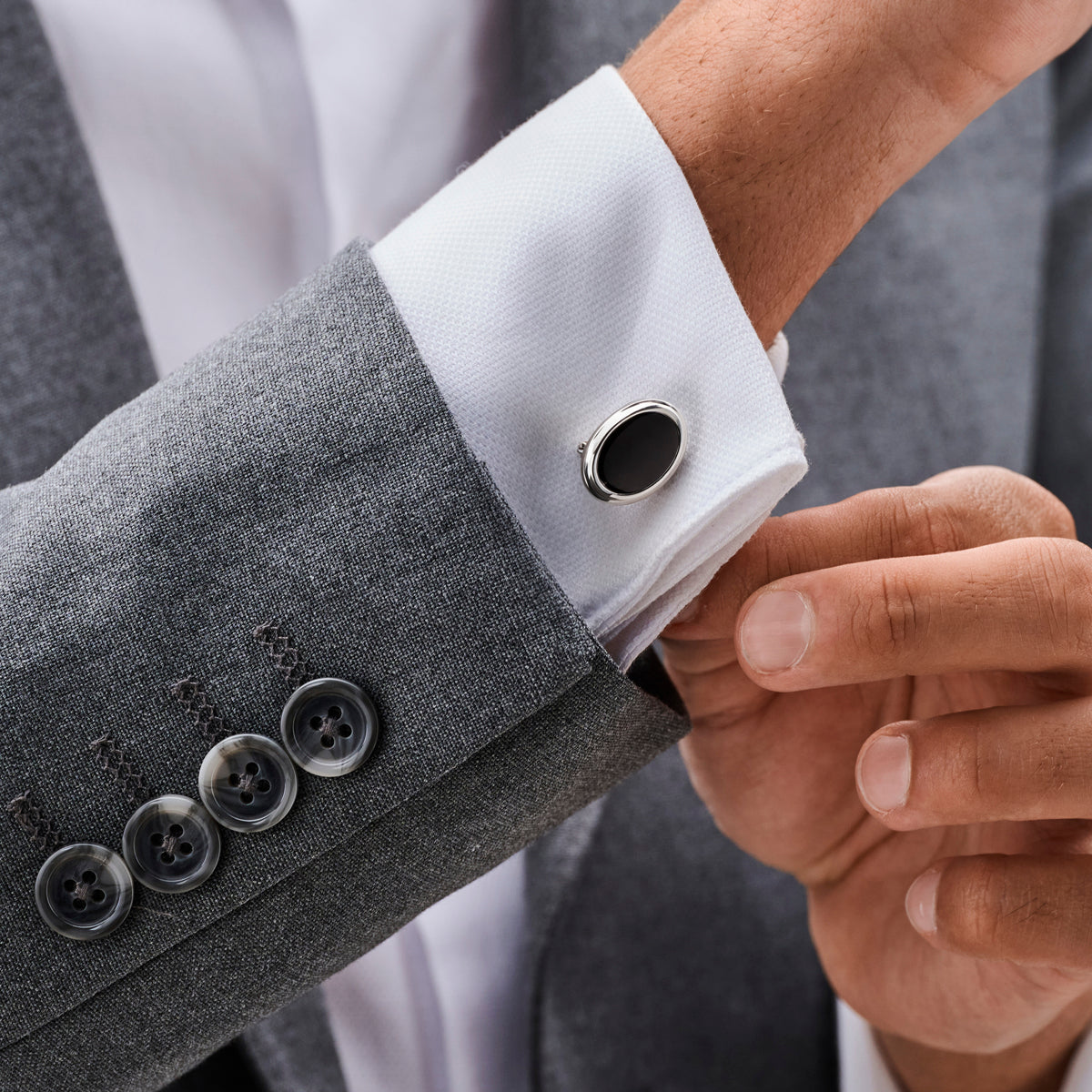 Manchetknopen manchetknoppen onyx zilver gerhodineerd 18,5 mm