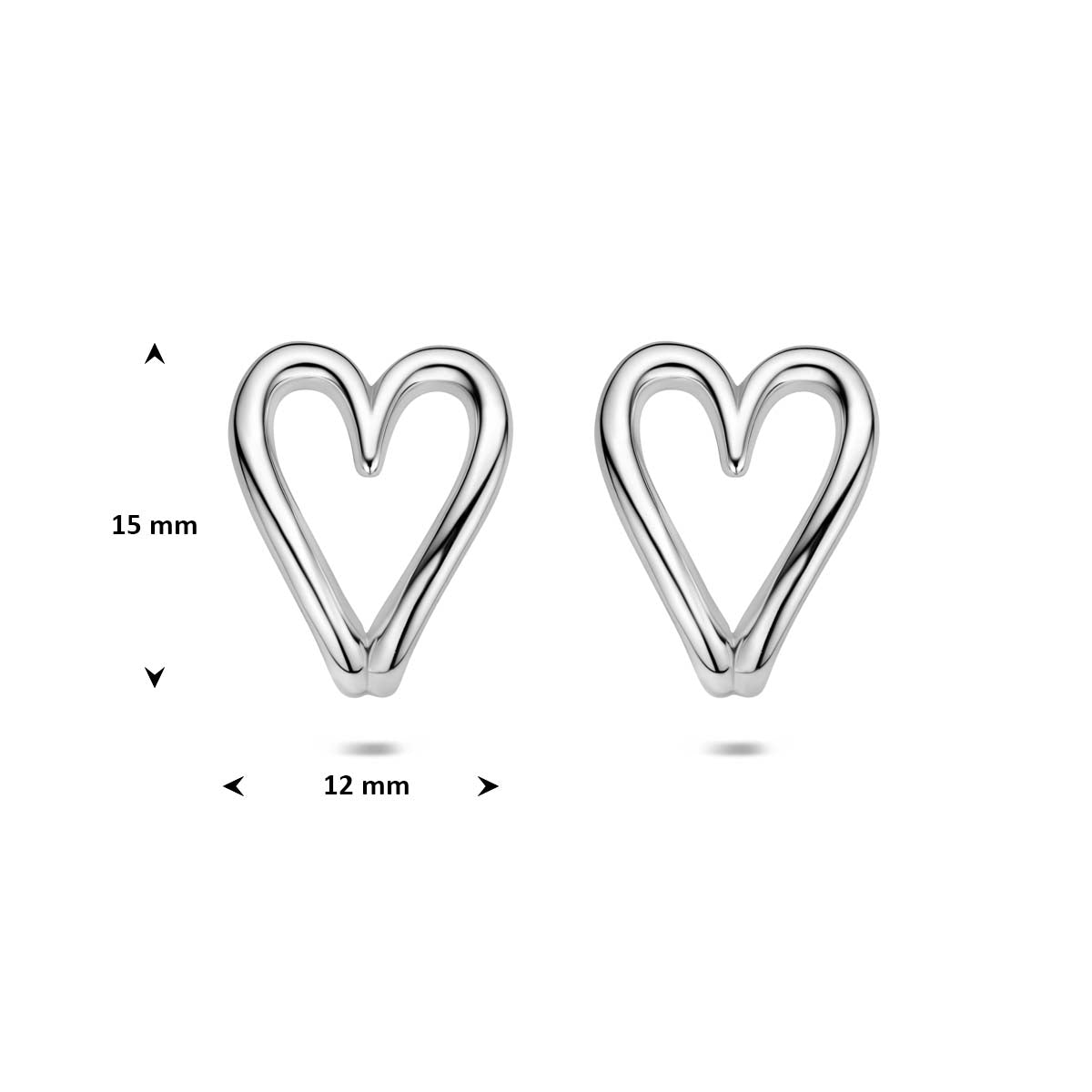 Oorknoppen hartje zilver gerhodineerd 15 mm