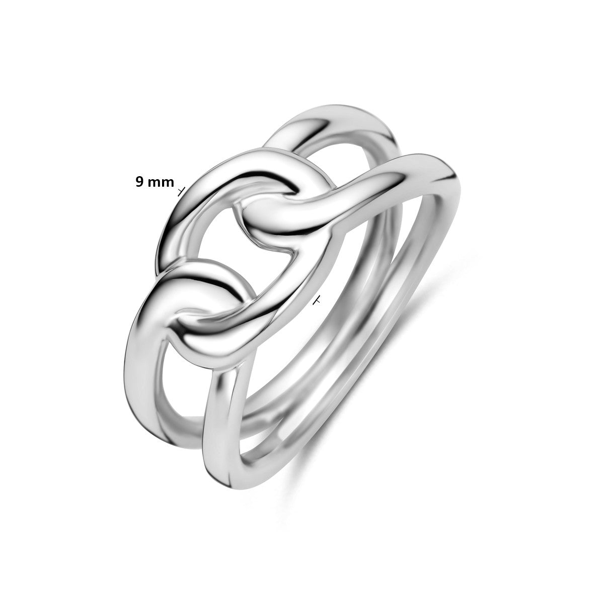 Ring schakel zilver gerhodineerd 9 mm