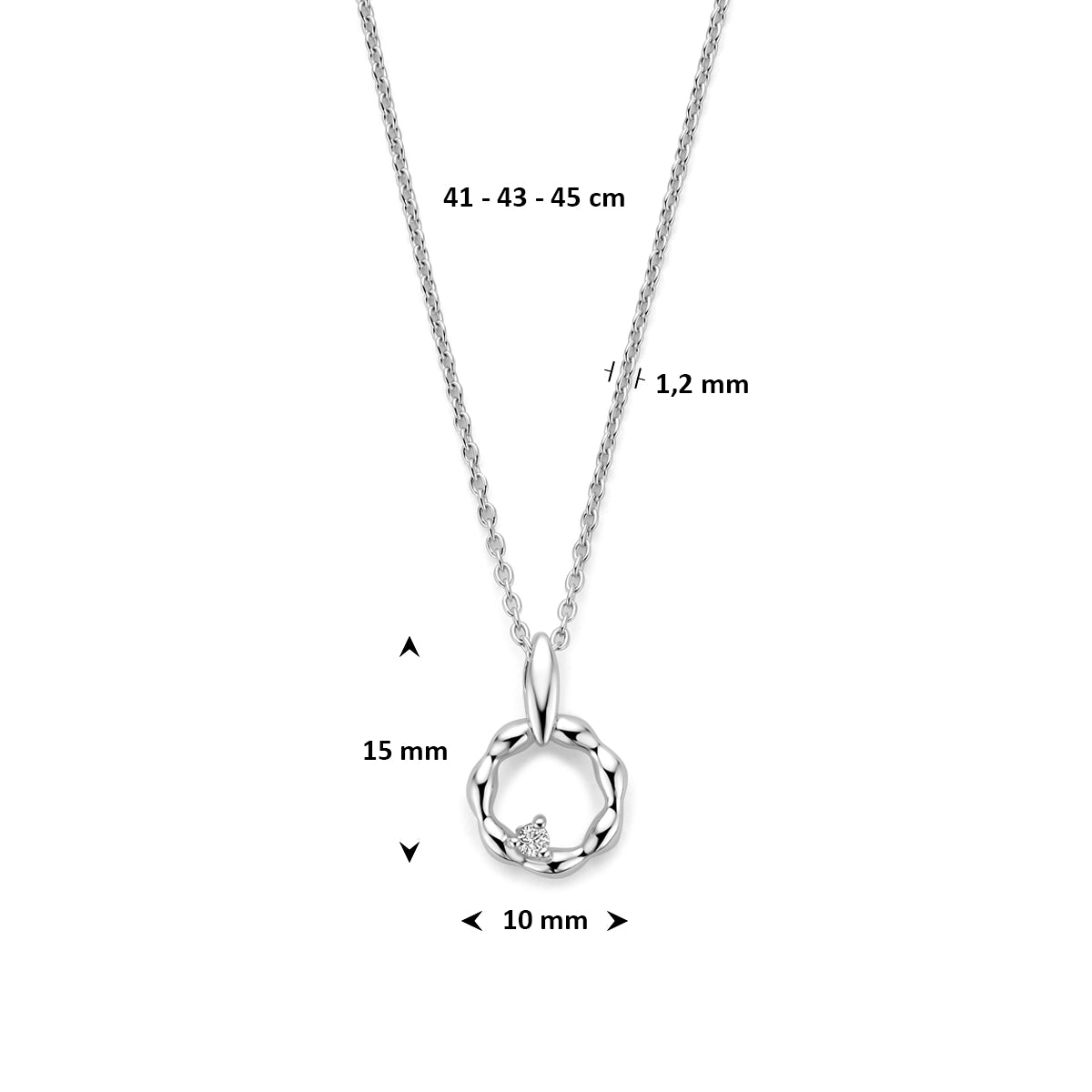 Collier zirkonia zilver gerhodineerd 41 - 43 - 45 cm wit
