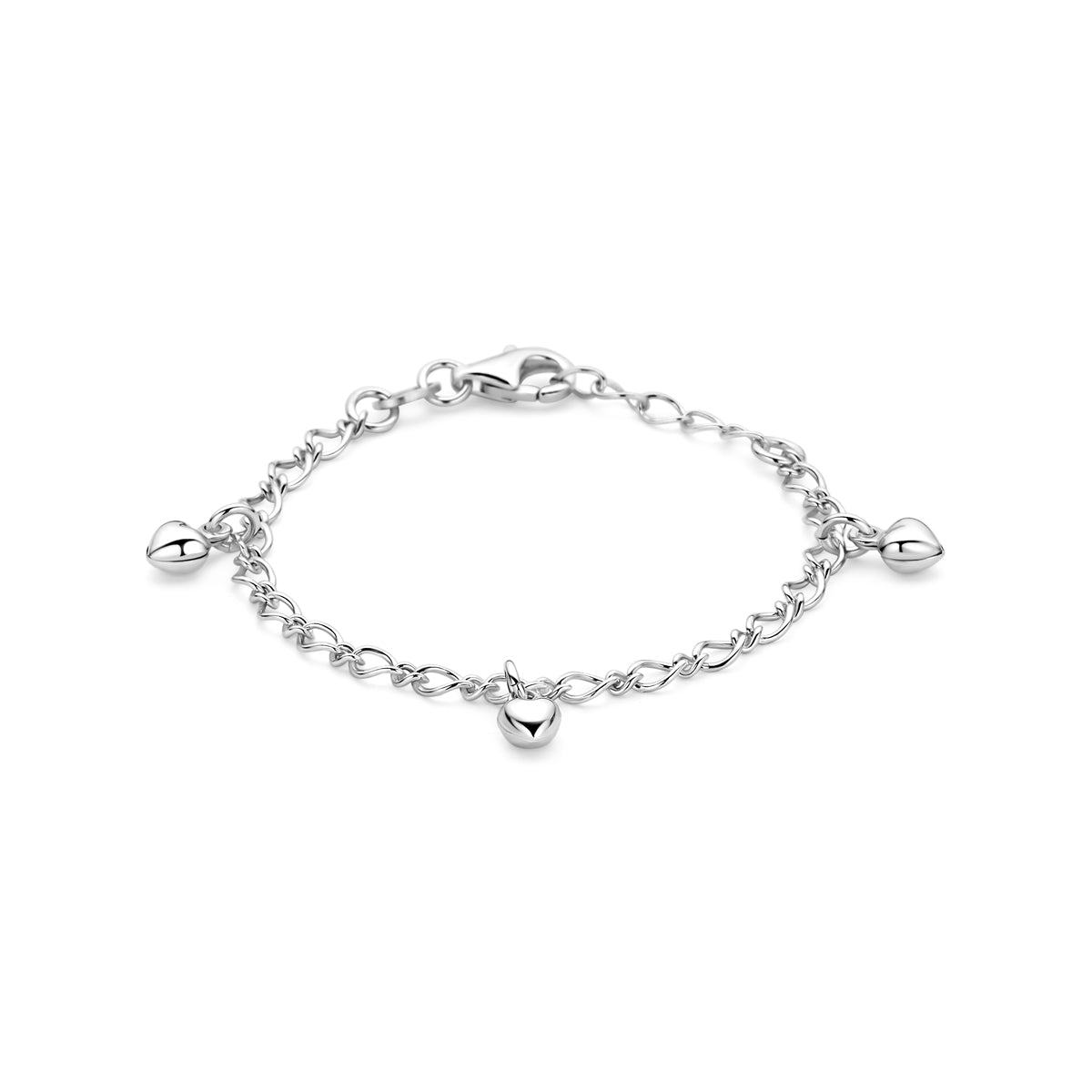 Armband hartjes zilver gerhodineerd 11 + 2 cm 4.5 mm
