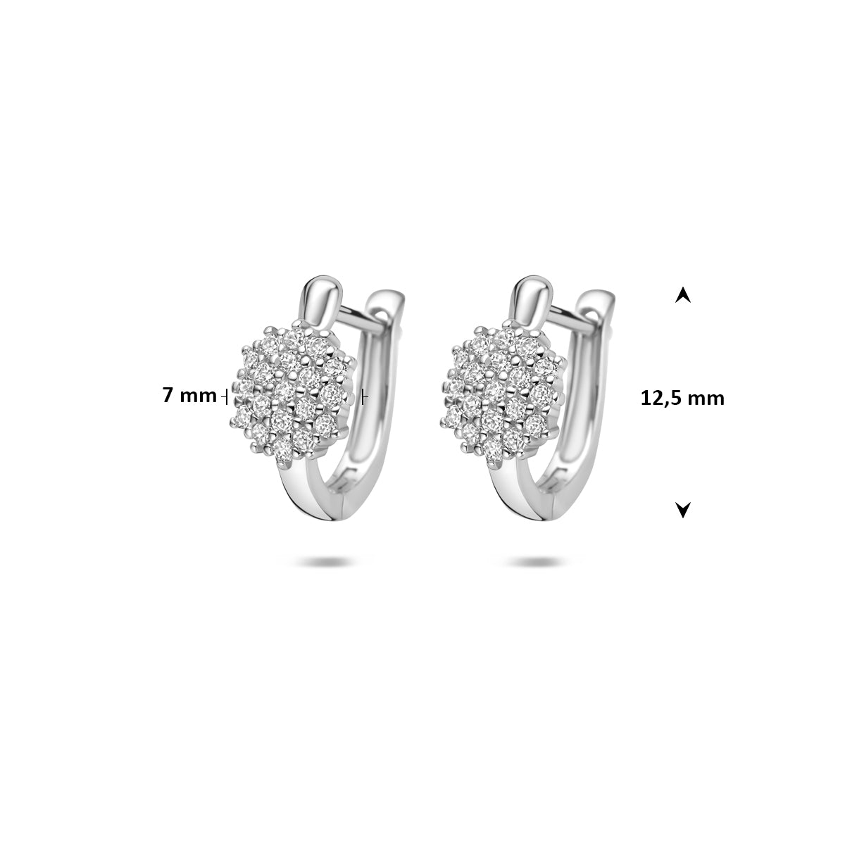 Klapoorringen zirkonia zilver gerhodineerd 12,5 mm