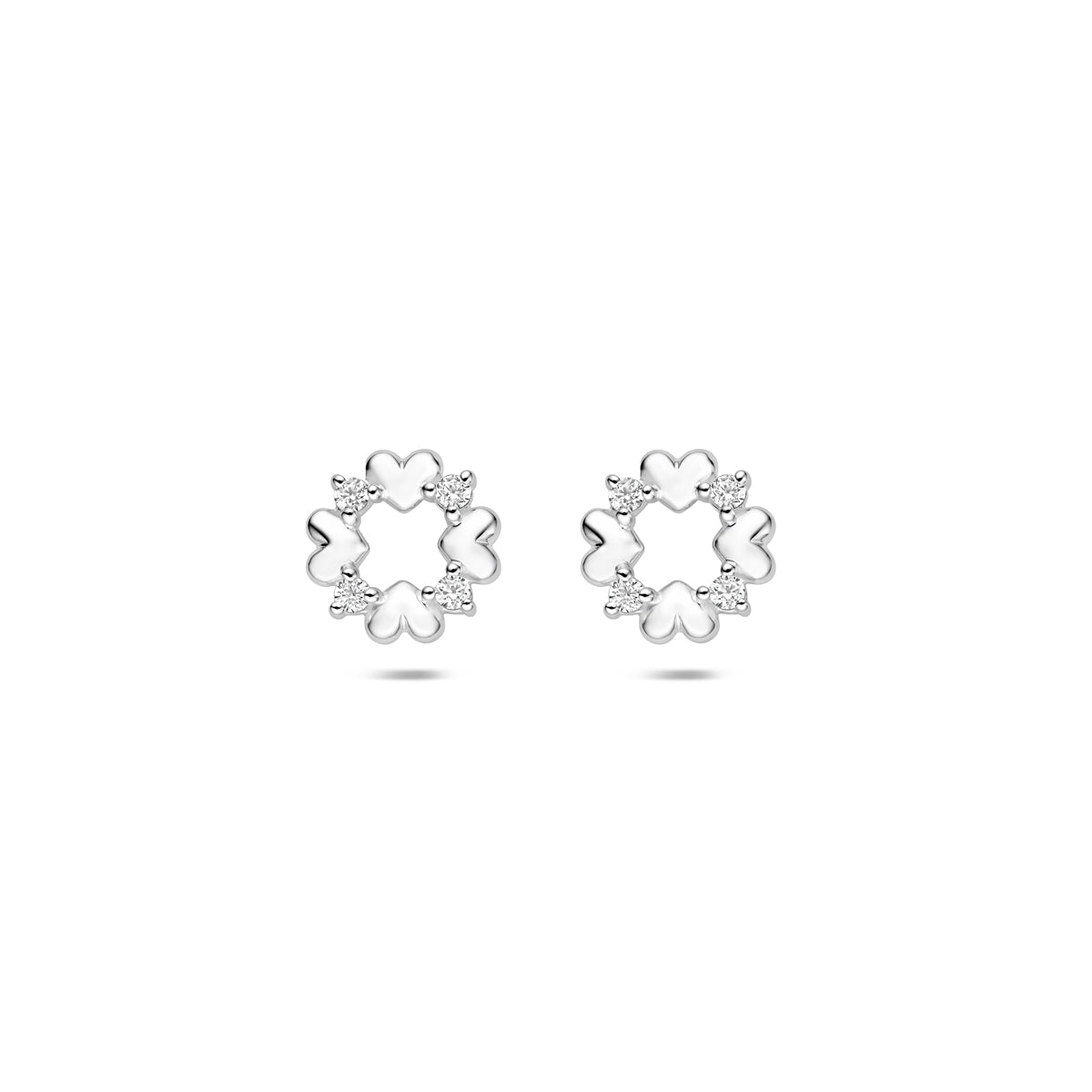Oorknoppen hartjes zirkonia zilver gerhodineerd 8 mm