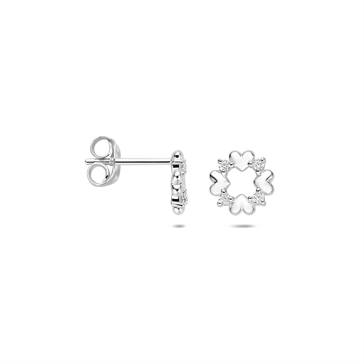 Oorknoppen hartjes zirkonia zilver gerhodineerd 8 mm