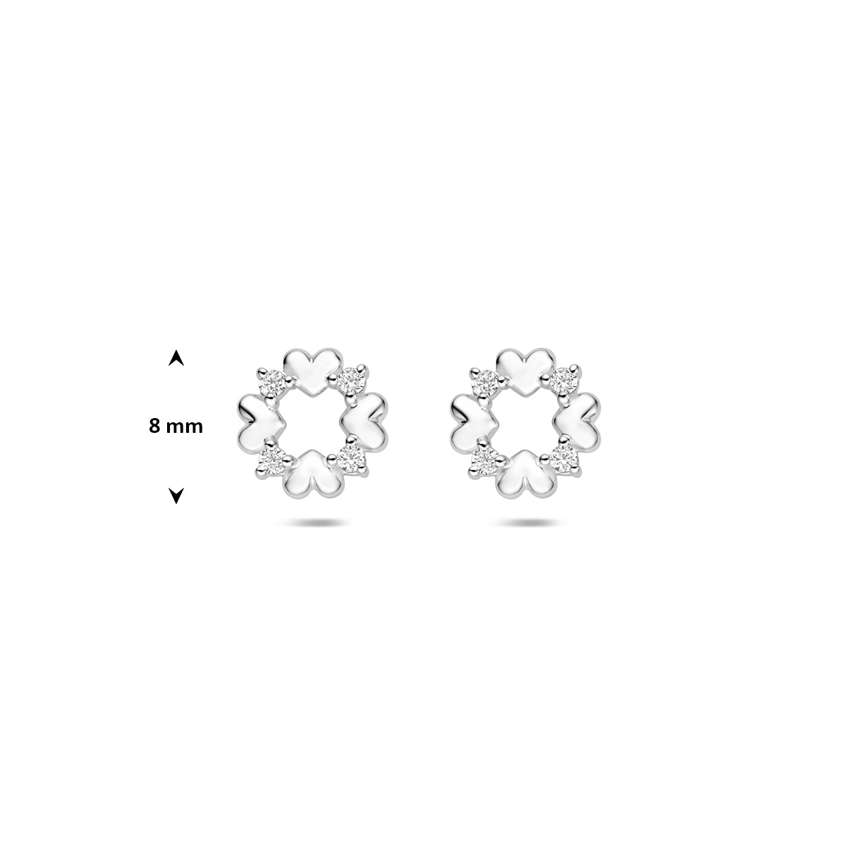 Oorknoppen hartjes zirkonia zilver gerhodineerd 8 mm