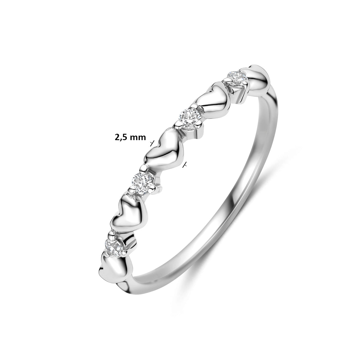 Ring hartjes zirkonia zilver gerhodineerd