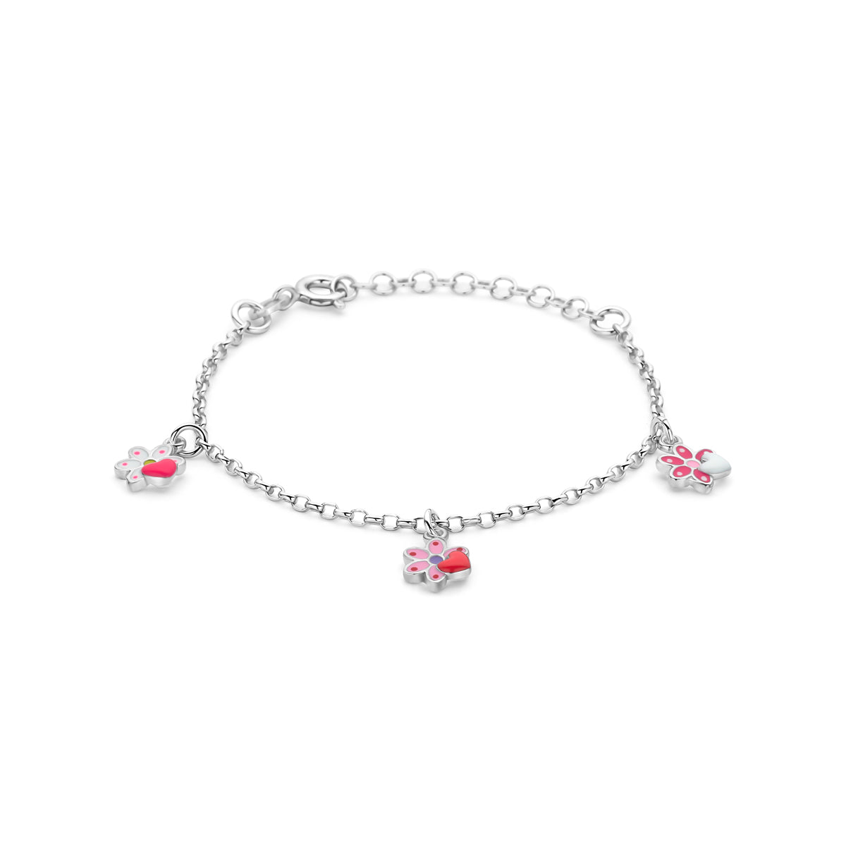 Armband bloemen emaille zilver gerhodineerd 13 + 3 cm